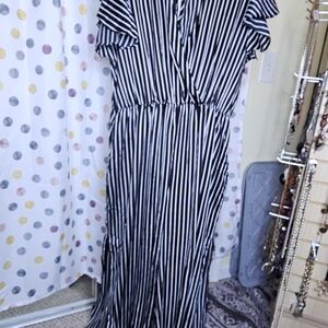 2x Symphony Black and White Striped Jumpsuit. High Slit Legs / Low Cut V-Neck
